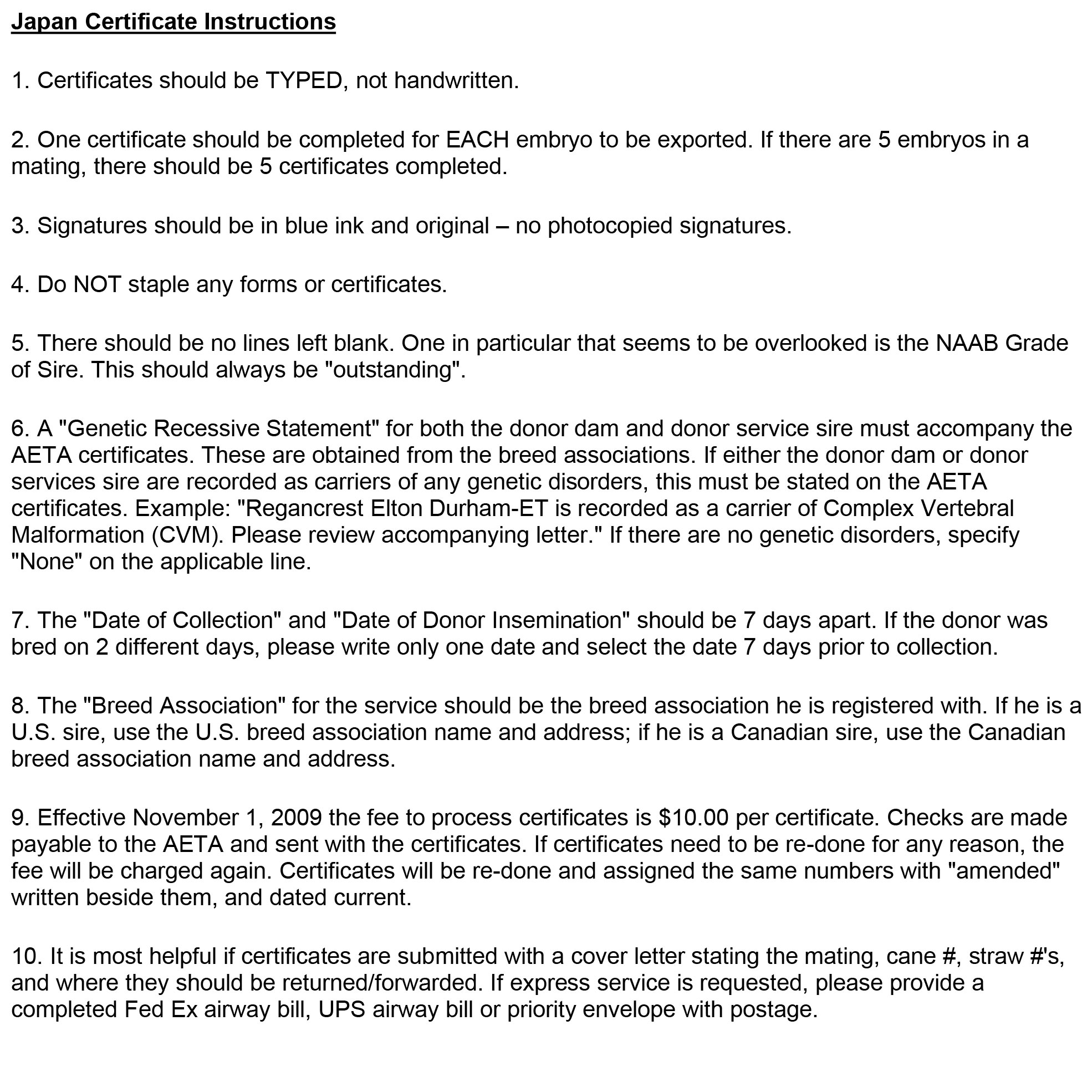 Japan Certificate Instructions